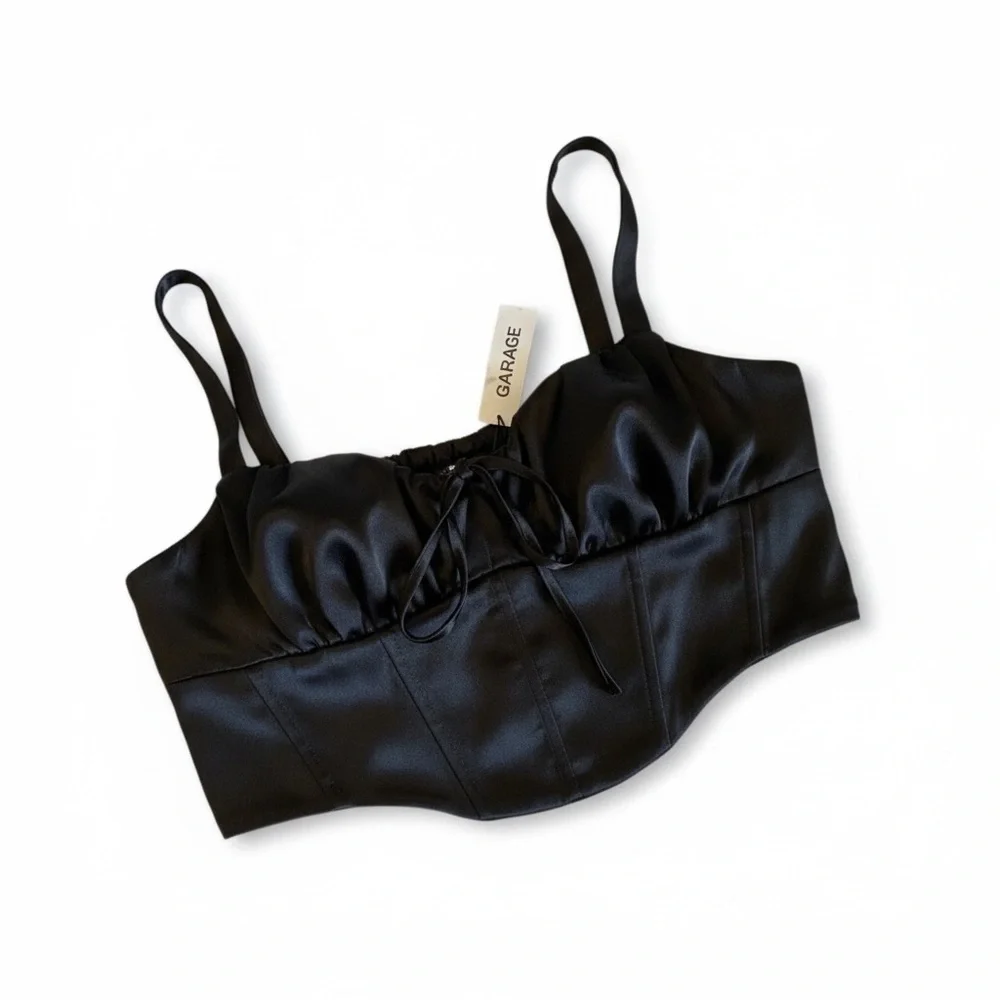 GARAGE Satin Bustier Bralette New Black size Large with Ribbing